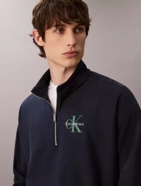 Felpa Monologo Premium in spugna con zip a un quarto