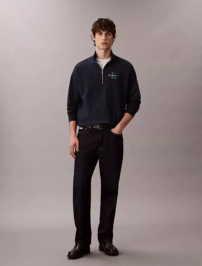 Felpa Monologo Premium in spugna con zip a un quarto Felpa Monologo Premium in spugna con zip a un quarto