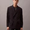 Giacca blazer doppiopetto in misto gabardine di lana