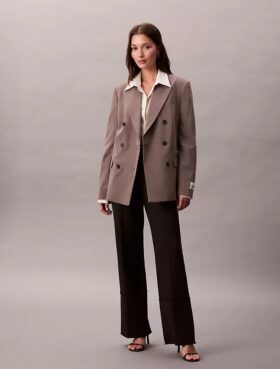 Giacca blazer doppiopetto in misto gabardine di lana