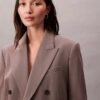 Giacca blazer doppiopetto in misto gabardine di lana