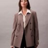 Giacca blazer doppiopetto in misto gabardine di lana