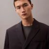 Giacca blazer doppiopetto in misto gabardine di lana