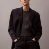 Giacca blazer doppiopetto in misto gabardine di lana
