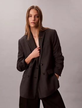 Giacca blazer morbida in misto lana con motivo pied-de-poule