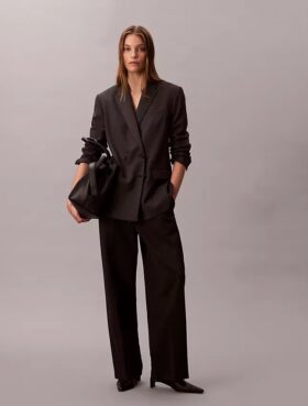 Giacca blazer morbida in misto lana con motivo pied-de-poule