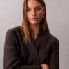 Giacca blazer morbida in misto lana con motivo pied-de-poule