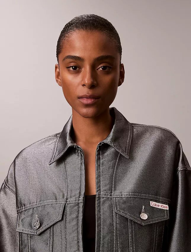 Giacca bomber in Denim lucido Giacca bomber in Denim lucido