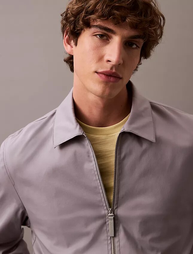 Giacca-camicia classica con zip in misto cotone Giacca-camicia classica con zip in misto cotone
