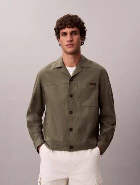 Giacca camicia in misto lino e cotone