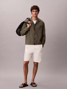 Giacca camicia in misto lino e cotone