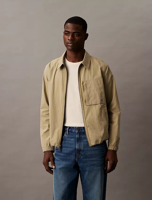 Giacca classica con zip in misto cotone Giacca classica con zip in misto cotone