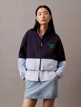Giacca con zip in nylon a blocchi di colore
