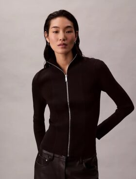 Giacca con zip in nylon a costine