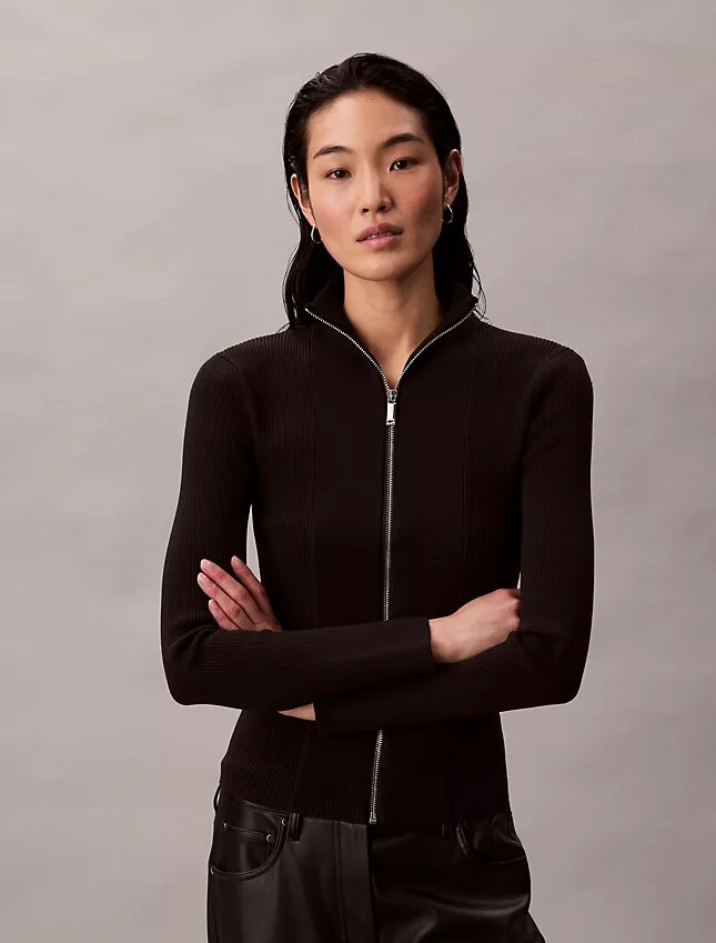 Giacca con zip in nylon a costine Giacca con zip in nylon a costine