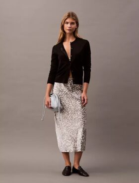 Gonna midi in raso stropicciato stampato