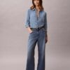 Jeans a gamba larga in misto lino
