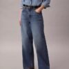Jeans a gamba larga in misto lino