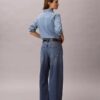 Jeans a gamba larga in misto lino