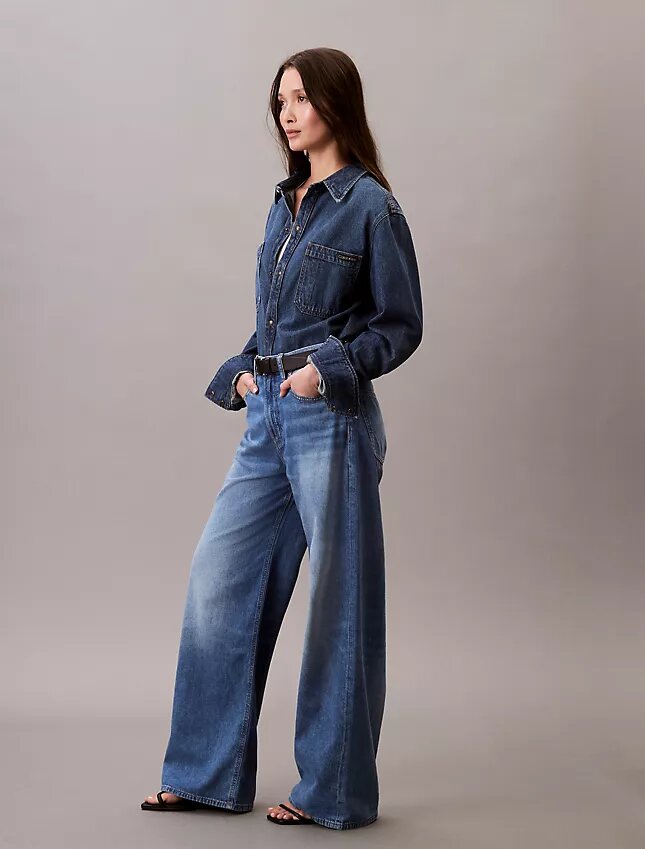 Jeans a gamba larga in misto lino Jeans a gamba larga in misto lino