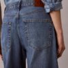 Jeans a gamba larga in misto lino