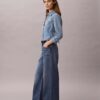 Jeans a gamba larga in misto lino