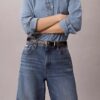 Jeans a gamba larga in misto lino