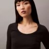 Maglietta a maniche lunghe slim fit in cotone a costine