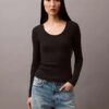 Maglietta a maniche lunghe slim fit in cotone a costine