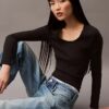 Maglietta a maniche lunghe slim fit in cotone a costine