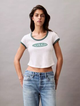 Maglietta corta in cotone e cashmere