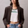 Maglietta corta in cotone e cashmere