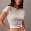 Maglietta corta in cotone Stretch a costine Maglietta corta in cotone Stretch a costine