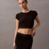 Maglietta corta in cotone Stretch a costine Maglietta corta in cotone Stretch a costine