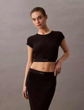 Maglietta corta in cotone Stretch a costine
