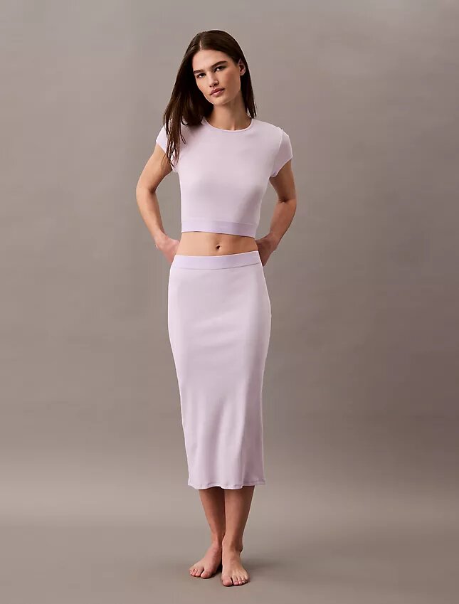 Maglietta corta in cotone Stretch a costine Maglietta corta in cotone Stretch a costine