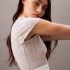 Maglietta corta in cotone Stretch a costine Maglietta corta in cotone Stretch a costine