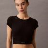 Maglietta corta in cotone Stretch a costine Maglietta corta in cotone Stretch a costine