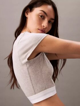 Maglietta corta in cotone Stretch a costine