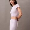 Maglietta corta in cotone Stretch a costine Maglietta corta in cotone Stretch a costine