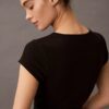 Maglietta corta in cotone Stretch a costine Maglietta corta in cotone Stretch a costine