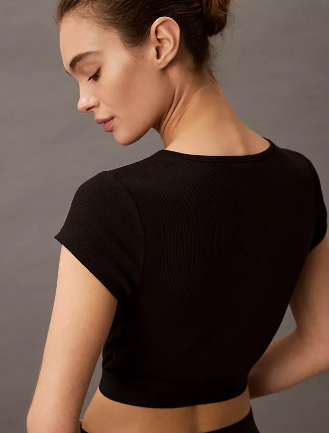Maglietta corta in cotone Stretch a costine Maglietta corta in cotone Stretch a costine