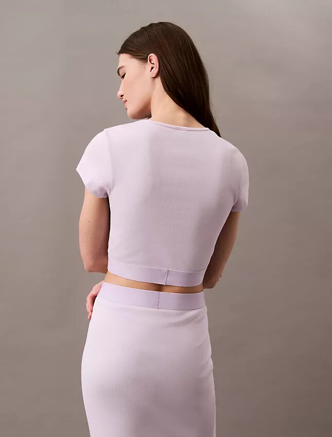 Maglietta corta in cotone Stretch a costine Maglietta corta in cotone Stretch a costine