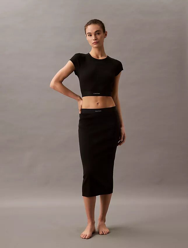Maglietta corta in cotone Stretch a costine Maglietta corta in cotone Stretch a costine