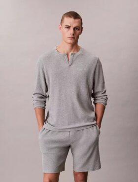 Maglietta da notte Henley in maglia a nido d’ape
