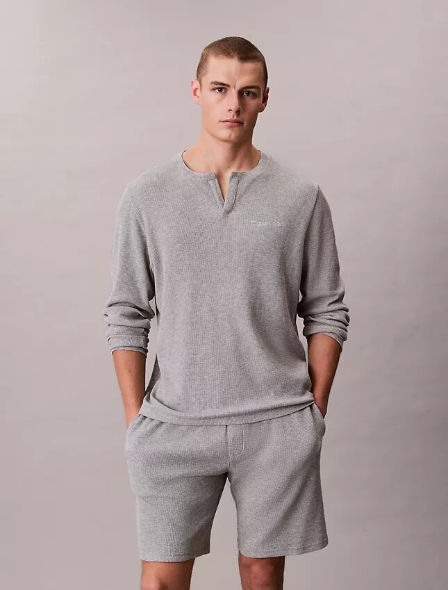 Maglietta da notte Henley in maglia a nido d’ape Maglietta da notte Henley in maglia a nido d’ape