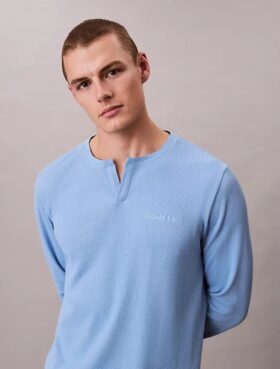 Maglietta da notte Henley in maglia a nido d’ape