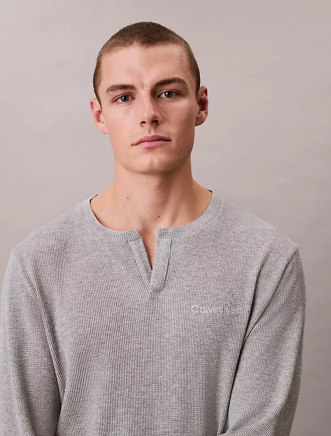 Maglietta da notte Henley in maglia a nido d’ape Maglietta da notte Henley in maglia a nido d’ape
