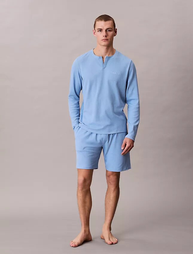 Maglietta da notte Henley in maglia a nido d’ape Maglietta da notte Henley in maglia a nido d’ape