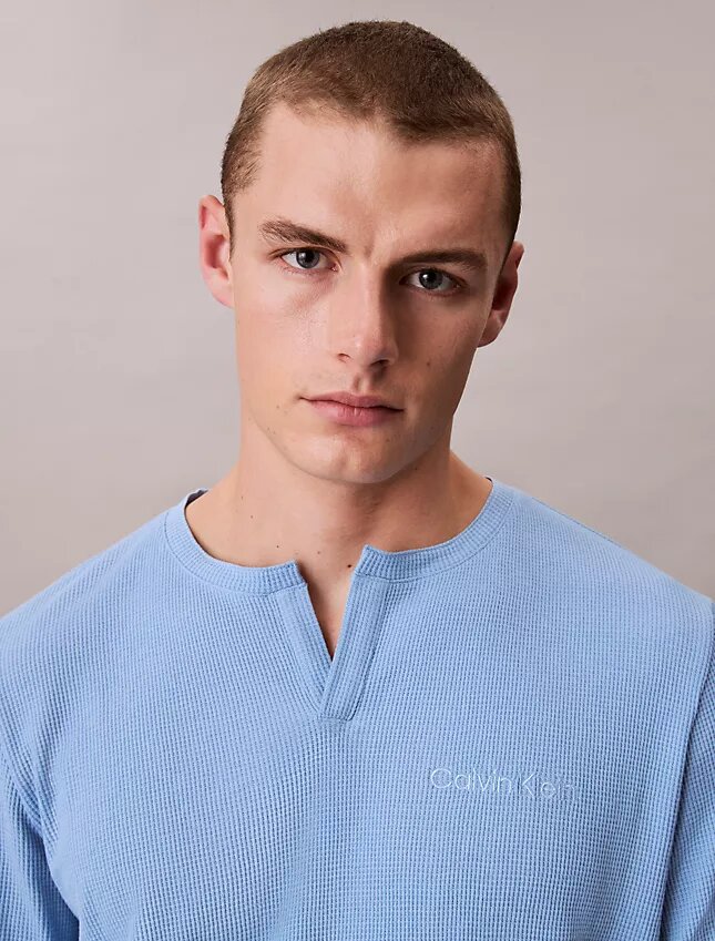 Maglietta da notte Henley in maglia a nido d’ape Maglietta da notte Henley in maglia a nido d’ape